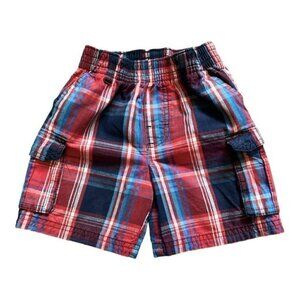GARANIMALS plaid pull-up shorts elastic waist side/cargo pockets button Boy 2T